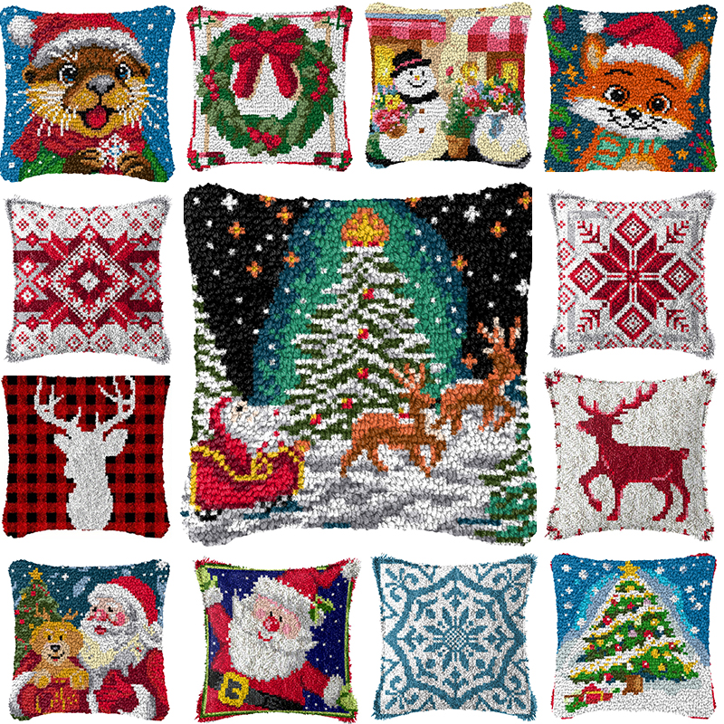 Printed Embroidery Kit - Christmas Latch Hook Kits Smyrna Pillowcase
