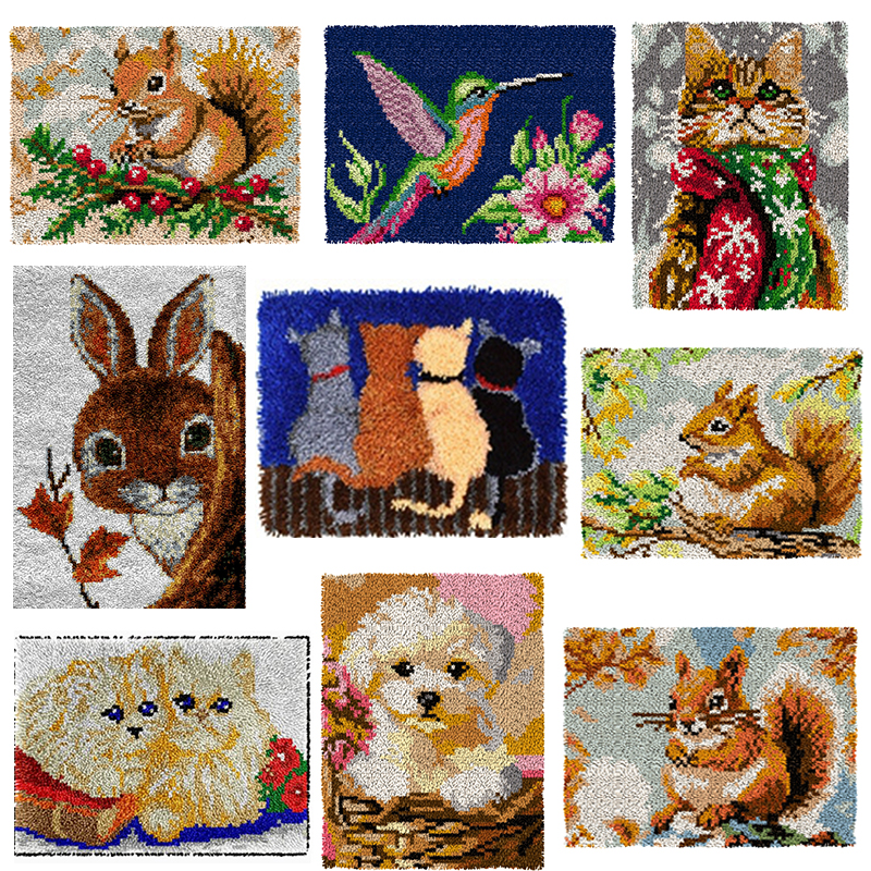 Printed Embroidery Kit - Animal Cartoon Latch Hook Embroidery Pillow