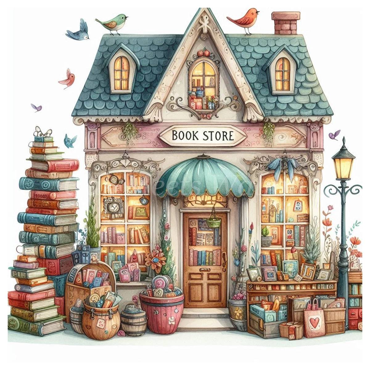 Embroidery Artist - Small Bookstore 30X30CM/11.8inch cross stitch Kit