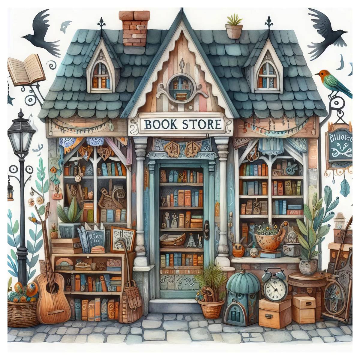 Embroidery Artist - Cartoon Bookstore 30X30CM/11.8inch cross stitch Kit