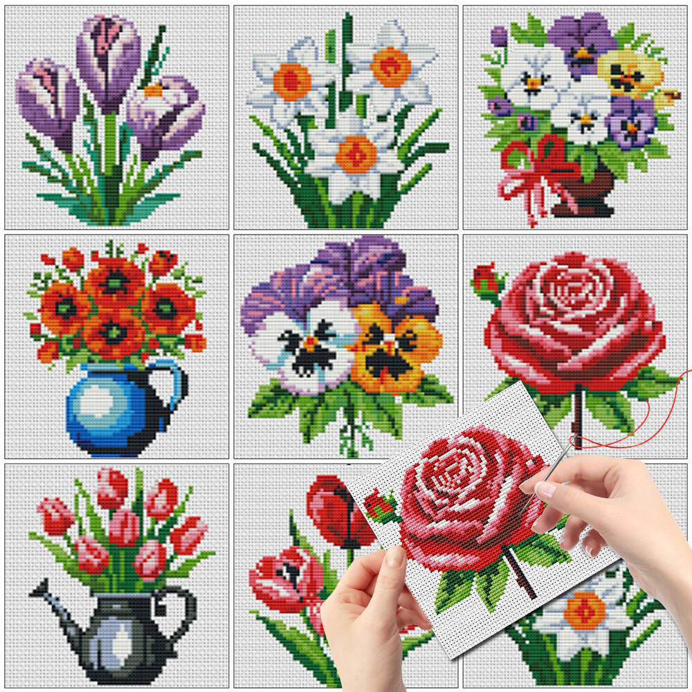 Embroidery Artist - Evershine 8pcs Mini Flower Cross Stitch