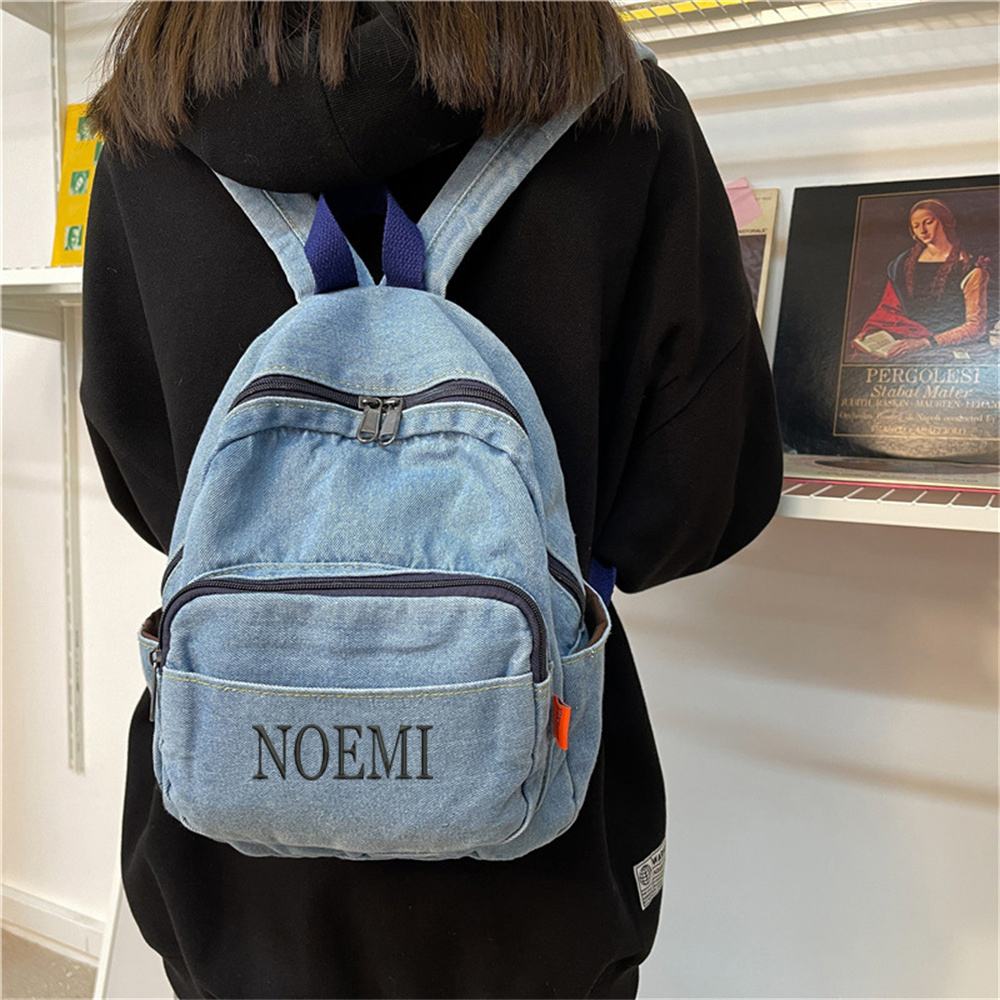 Denim Backpack Girls' New Stud - Embroidery Name review and price