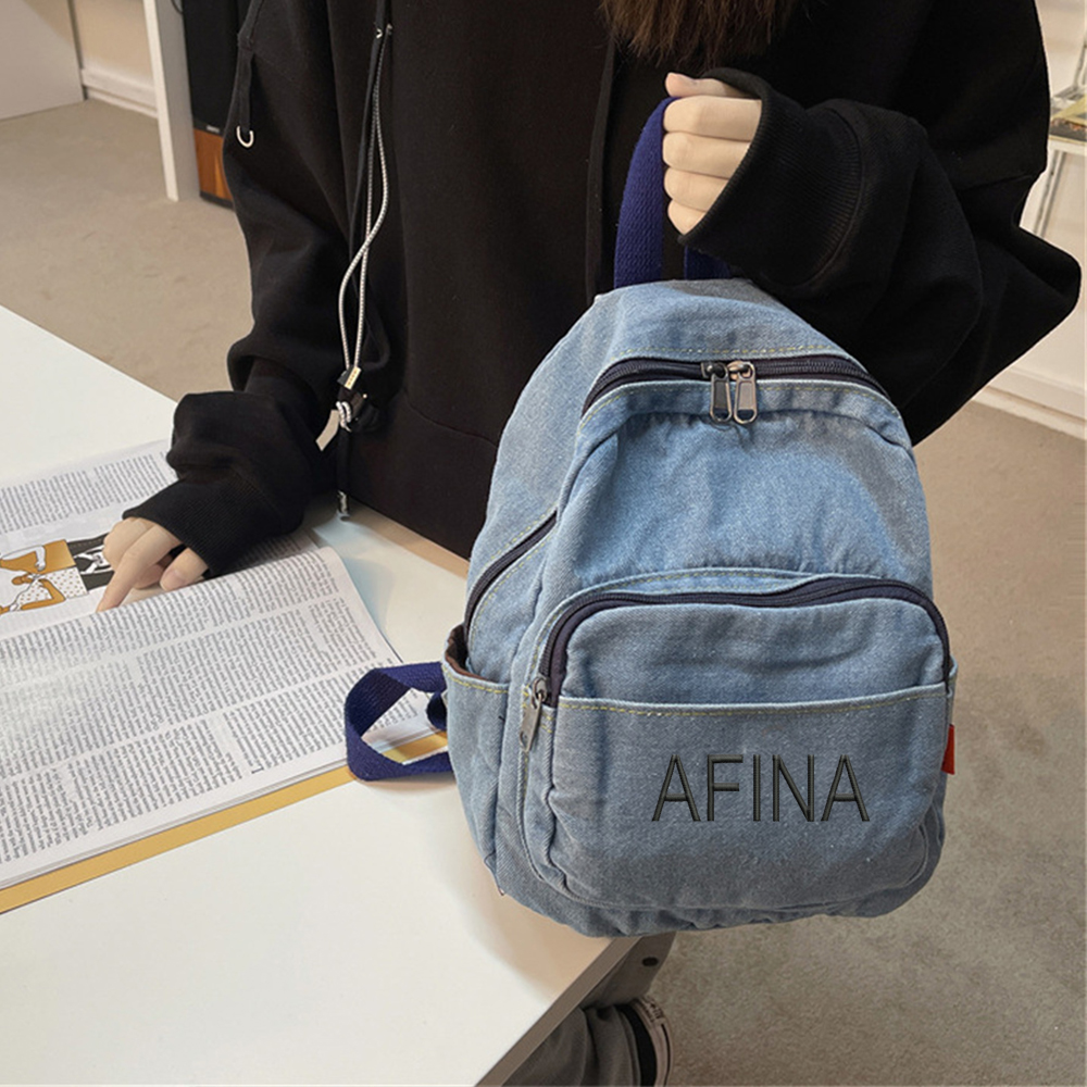 Denim Backpack Girls' New Stud - Embroidery Name review and price