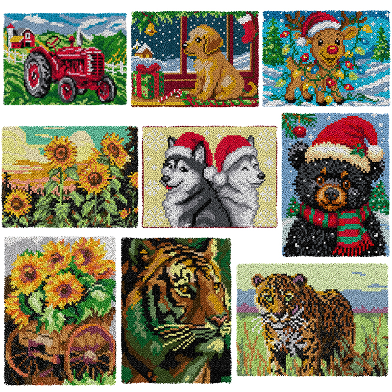 Christmas Animals Hook Rug Kit - Printed Embroidery Kit review and price
