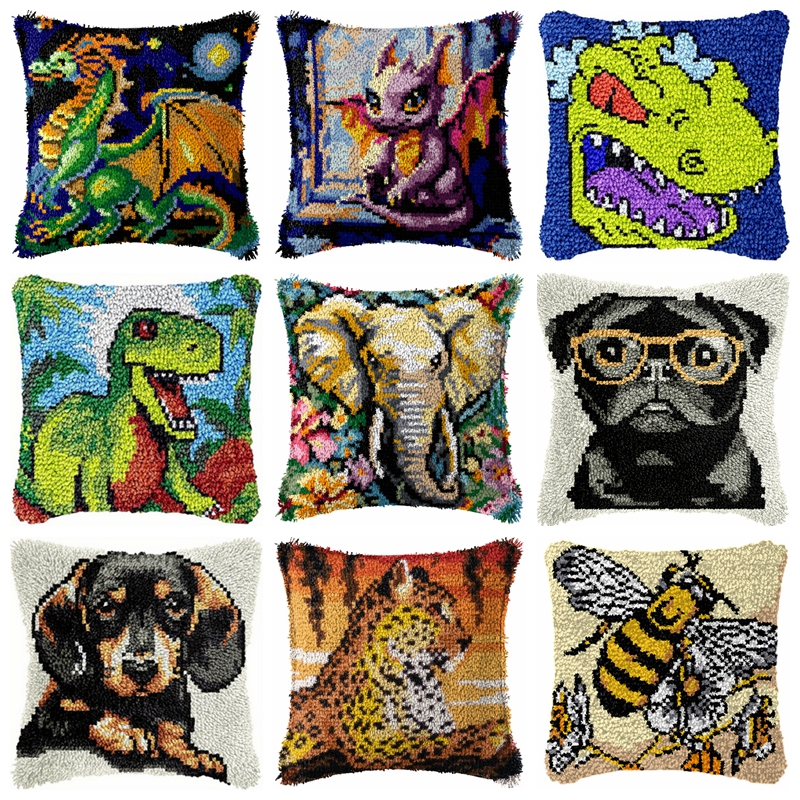 Dinosaur Latch Hook Pillow Kit - Printed Embroidery Kit review and price