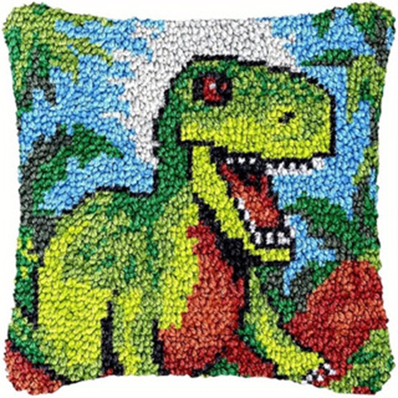 Dinosaur Latch Hook Pillow Kit - Printed Embroidery Kit review and price