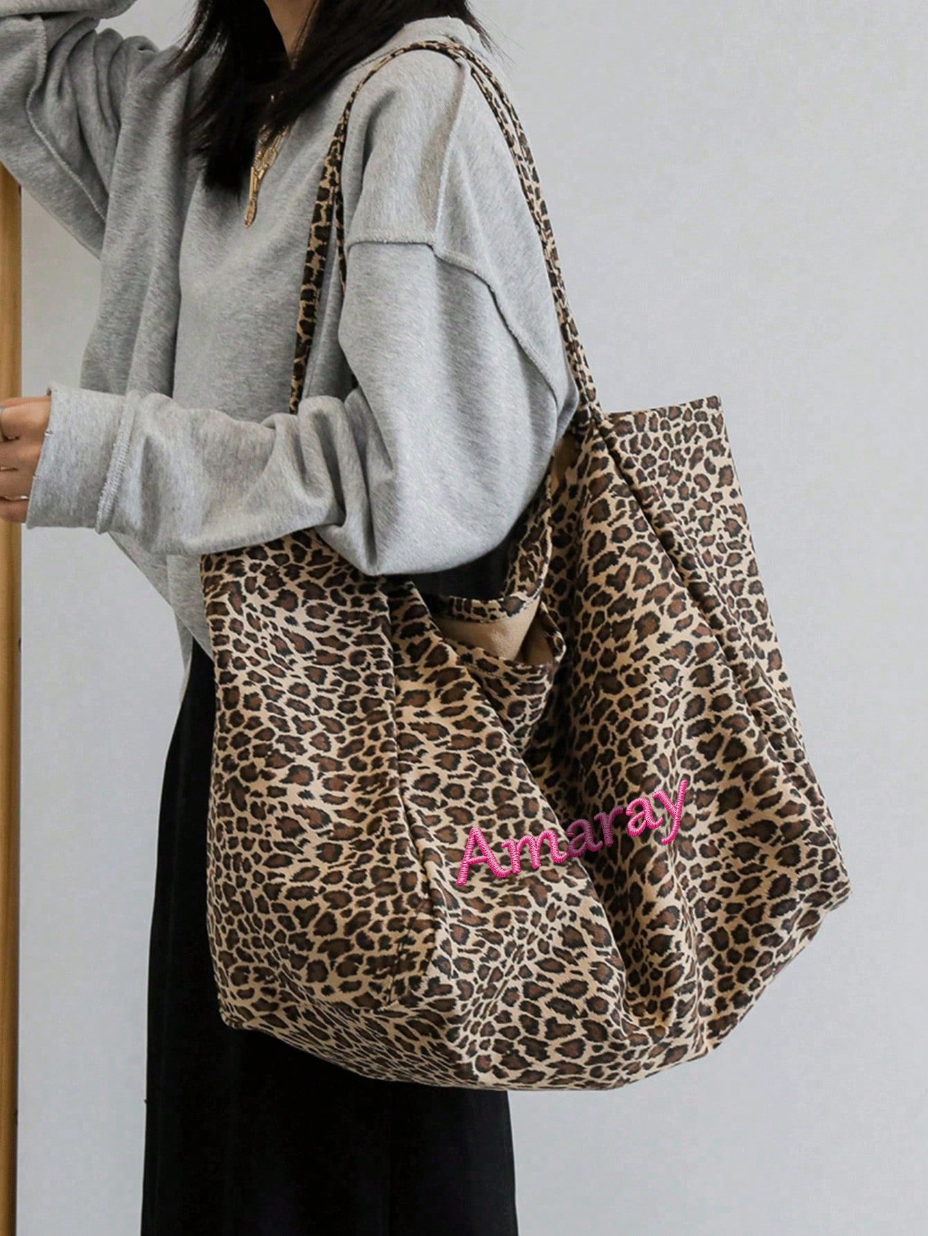 Custom Name Leopard Print Tote - Embroidery Name review and price