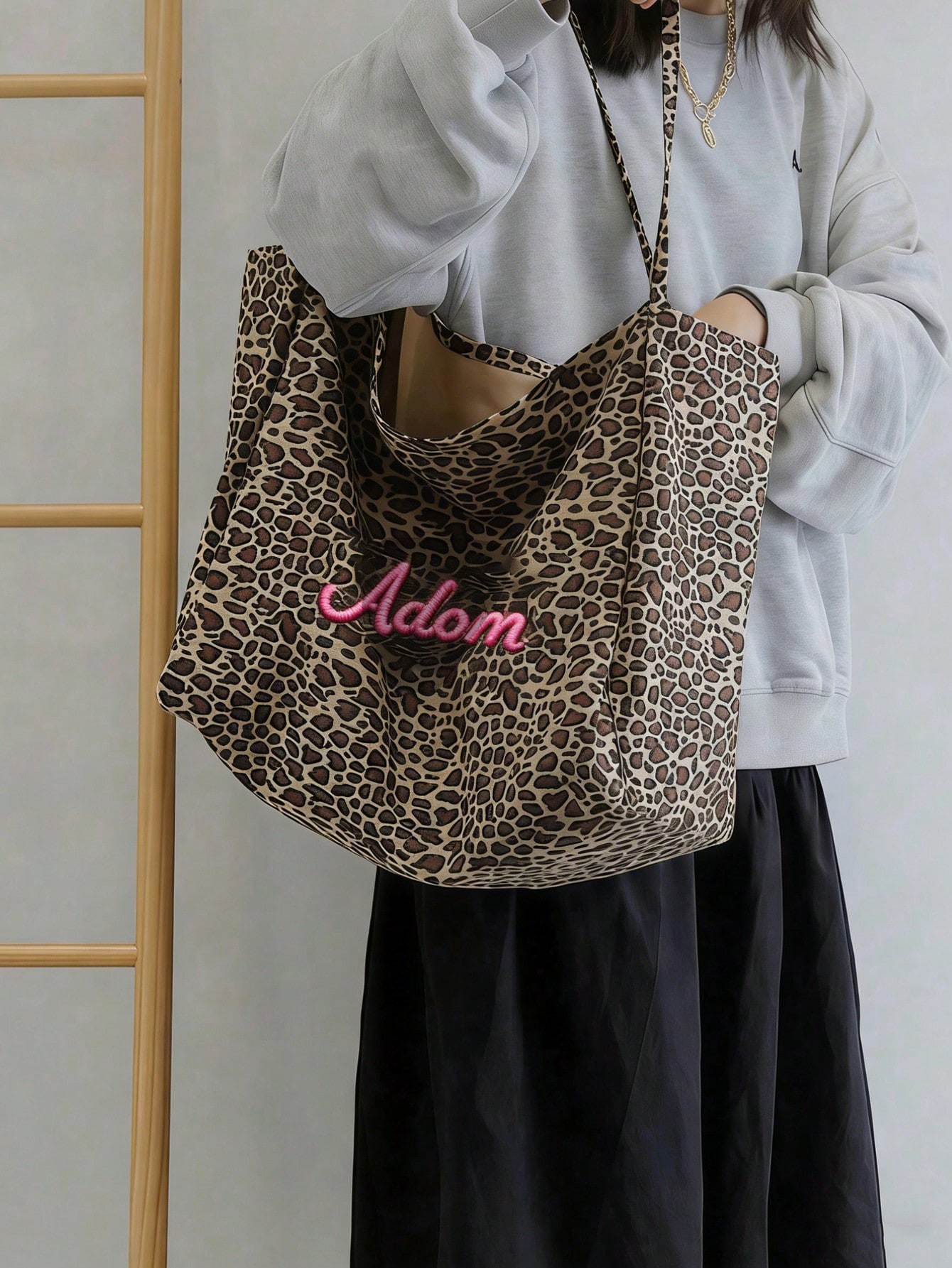 Custom Name Leopard Print Tote - Embroidery Name review and price