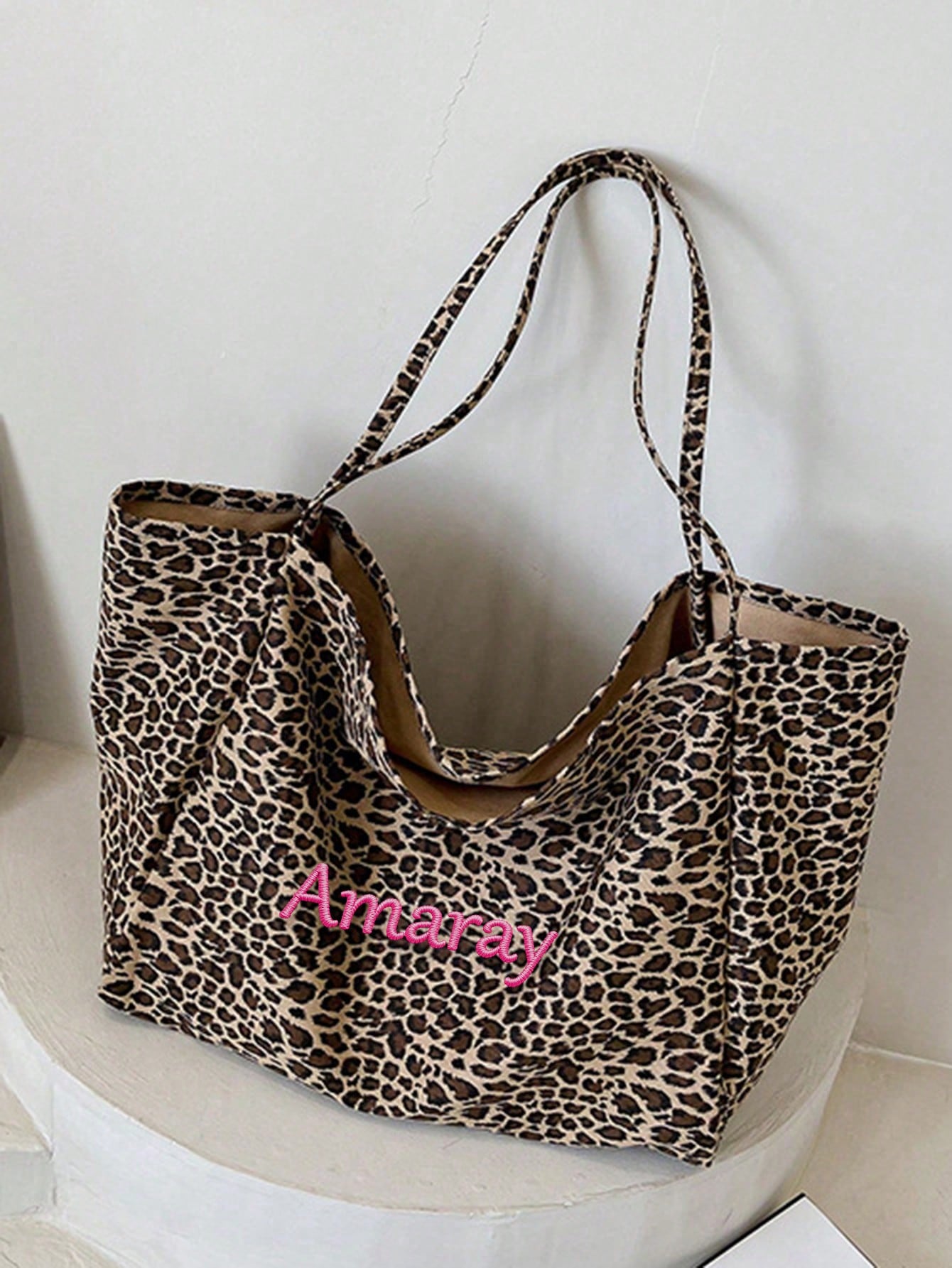 Custom Name Leopard Print Tote - Embroidery Name review and price
