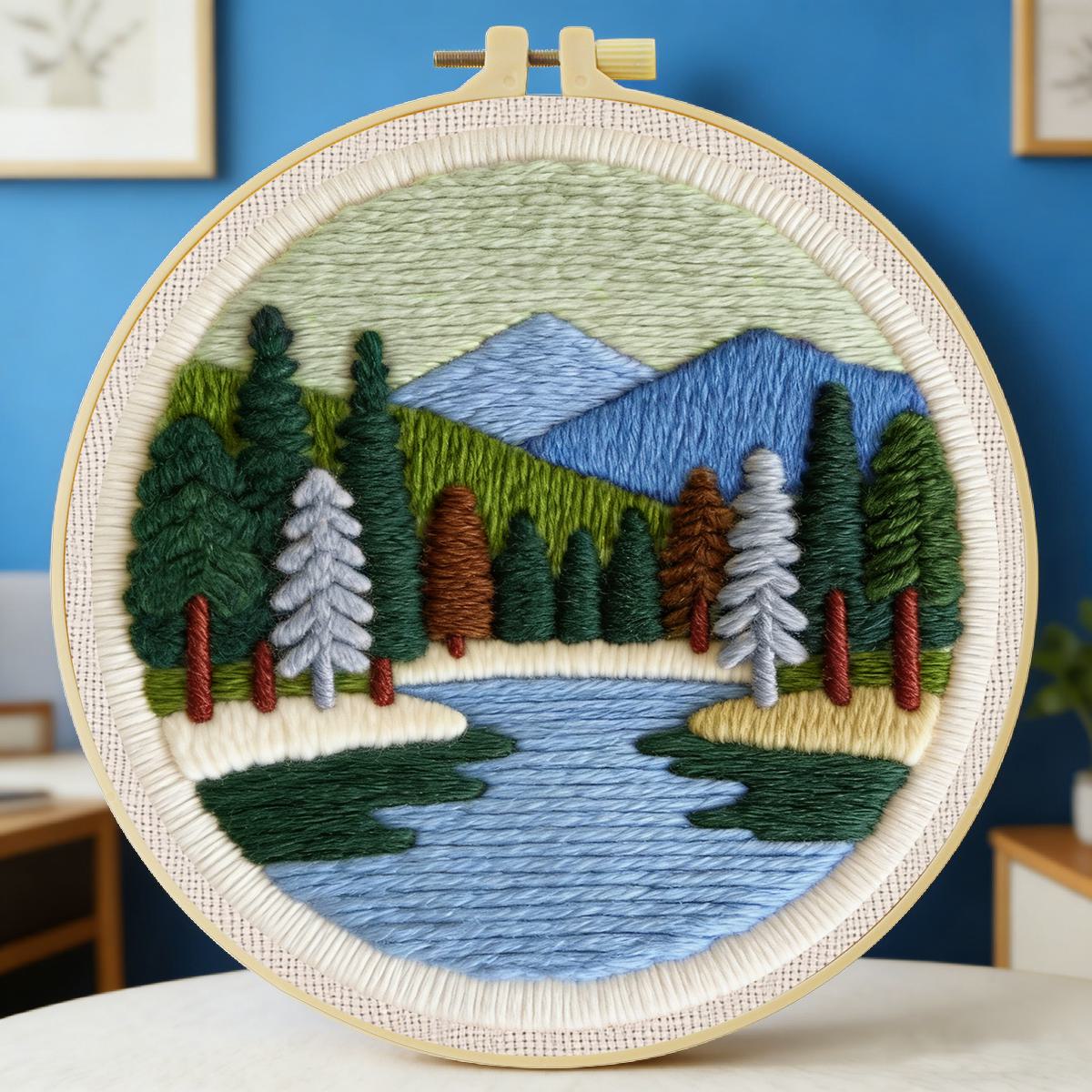 20X20CM/7.87inch Scenery Punch - Printed Embroidery Kit review and price