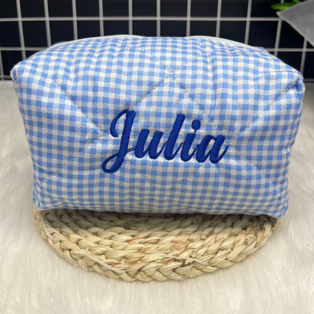 Large Capacity Striped Cosmeti - Embroidery Name review and price